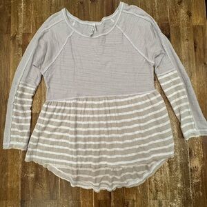 Mur Mur Scoop Neck Long Sleeved Striped High Low Tunic